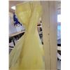 Image 4 : 1960’s yellow prom dress and cape, lace and tulle, 24” waist, and a pair of yellow gloves