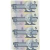 Image 1 : 5 X 1986 Canadian 5 Dollar Bills in sequence 473-477
