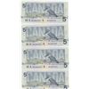 Image 2 : 5 X 1986 Canadian 5 Dollar Bills in sequence 473-477