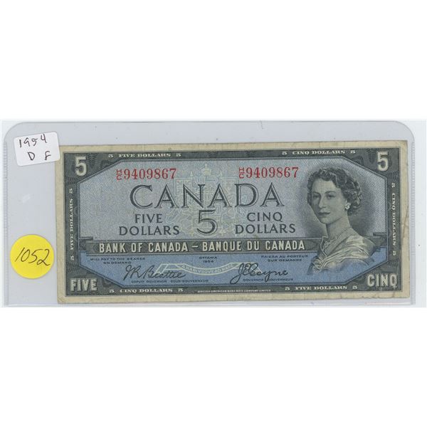 1954 Canadian 5 Dollar Bill  DF Note