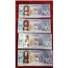 Image 1 : 4 X 2017 Canadian 10 Dollar Bills consecutive serial numbers 1129-1131