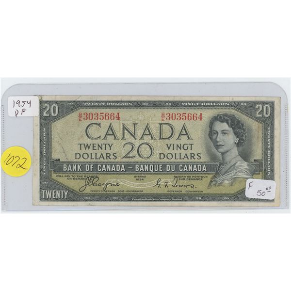 1954 Canadian 20 Dollar Bill DEVIL'S FACE Note