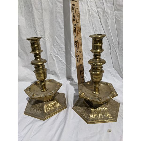 pair heavy brass candlesticks