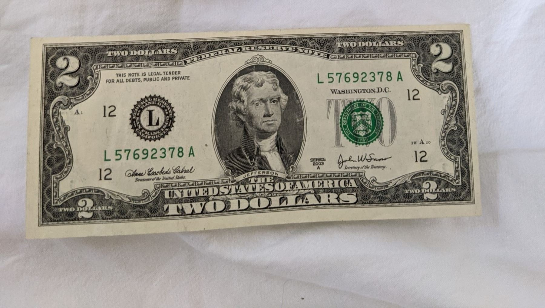 USA $2 bill
