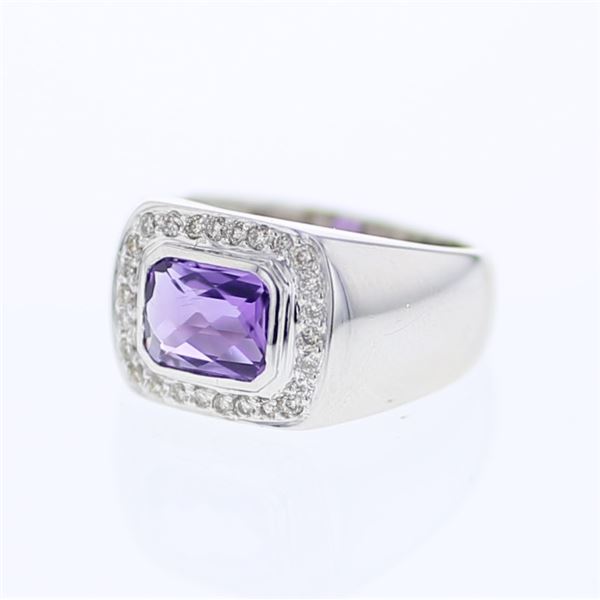 Natural 1.37 CTW Amethyst & Diamond Ring W=11MM 14K Gold - REF-79H2W