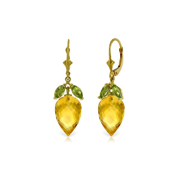 Genuine 20 ctw Citrine & Peridot Earrings 14KT Yellow Gold - REF-51X8M