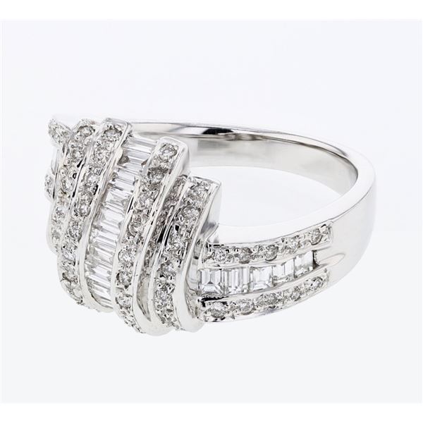 Natural 0.85 CTW Baguette & Diamond Ring 18K White Gold - REF-141H3W