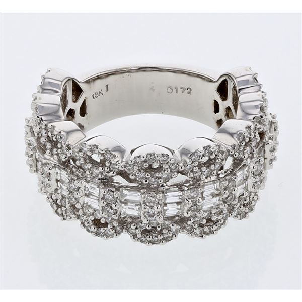 Natural 1.72 CTW Diamond & Baguette Ring 18K White Gold - REF-268X2T