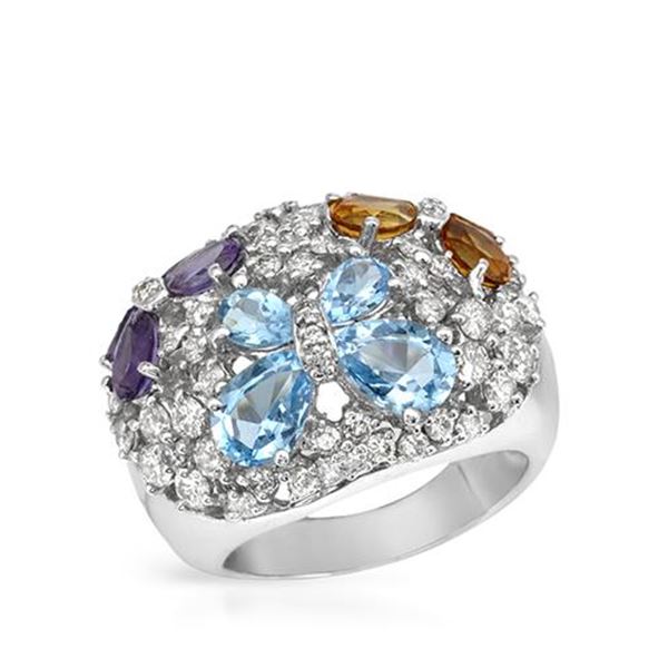 Natural 13.85 CTW Amethyst & Diamond Ring 14K White Gold - REF-187H2W