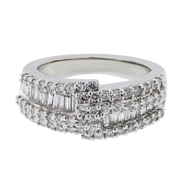Natural 1.26 CTW Diamond & Baguette Ring 14K White Gold - REF-185M4F