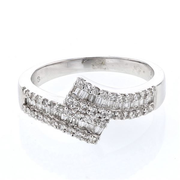 Natural 0.50 CTW Diamond & Baguette Ring W=10MM 14K Gold - REF-76R5K