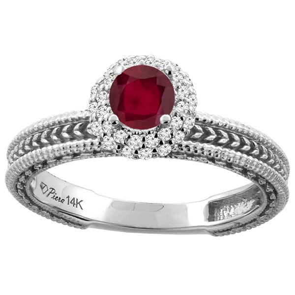 0.85 CTW Ruby & Diamond Ring 14K White Gold - REF-53V7R