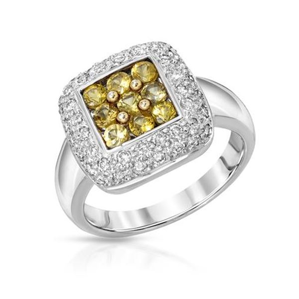 Natural 1.48 CTW Yellow Sapphire & Diamond Ring 14K White Gold - REF-86M4F