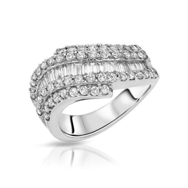 Natural 1.43 CTW Diamond & Baguette Ring 18K White Gold - REF-224X3T