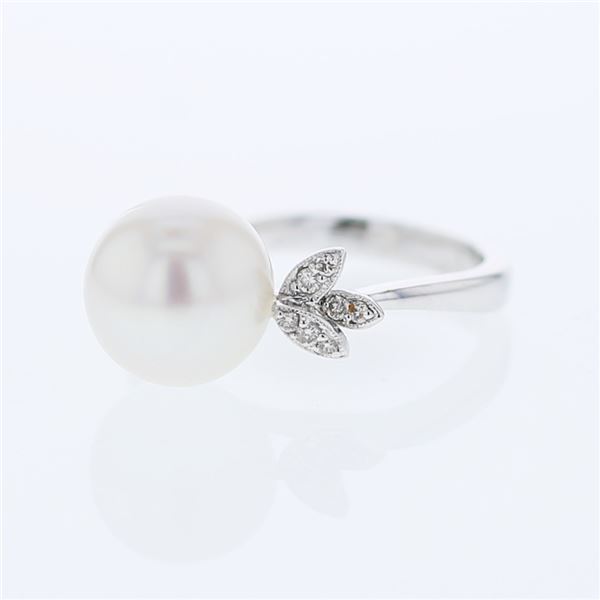 Natural 11.32 CTW Pearl & Diamond Ring 18K White Gold - REF-66Y6N