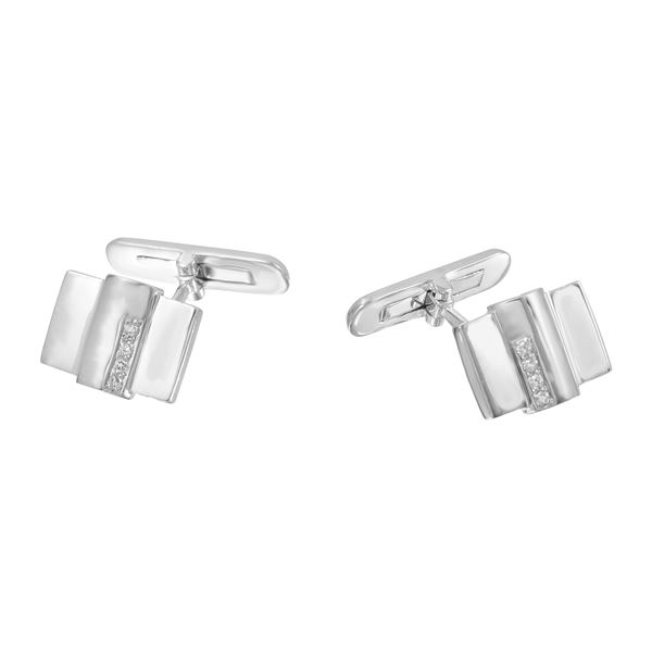 Natural 0.10 CTW Diamond Cuff Links 18K White Gold - REF-101Y7N