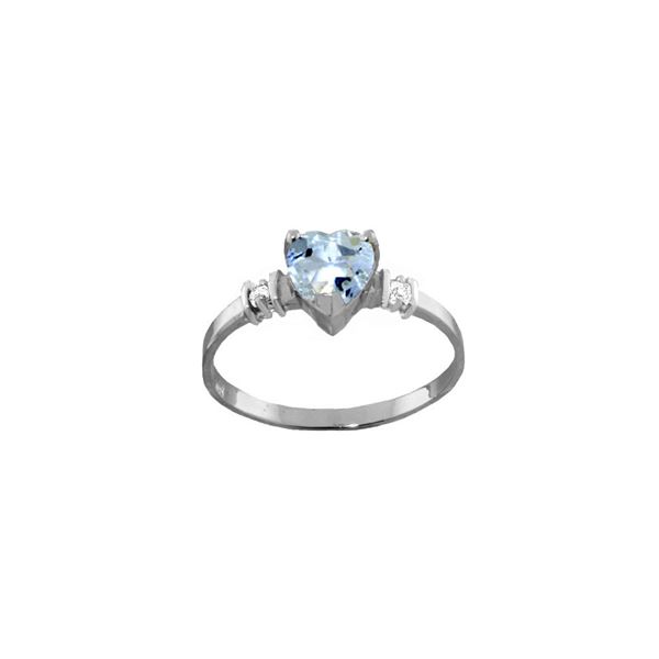 Genuine 0.98 ctw Aquamarine & Diamond Ring 14KT White Gold - REF-34Y3F