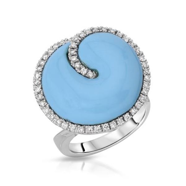 Natural 10.59 CTW Turquoise & Diamond Ring 14K White Gold - REF-116H3W