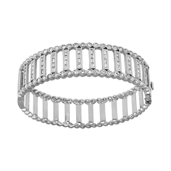 Natural 2.58 CTW Diamond & Baguette Bracelet 14K White Gold - REF-460X8T