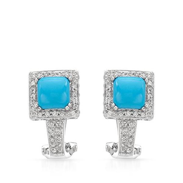 Natural 2.81 CTW Turquoise & Diamond Earrings 14K White Gold - REF-102X6T