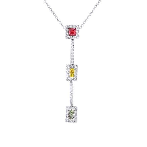 Natural 1.03 CTW Multi-Sapphire & Diamond Necklace 14K White Gold - REF-54Y9N
