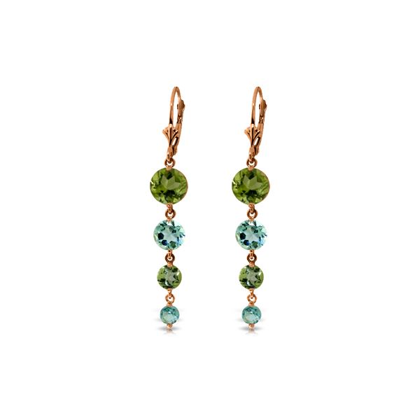 Genuine 7.8 ctw Blue Topaz & Peridot Earrings 14KT Rose Gold - REF-46H3X