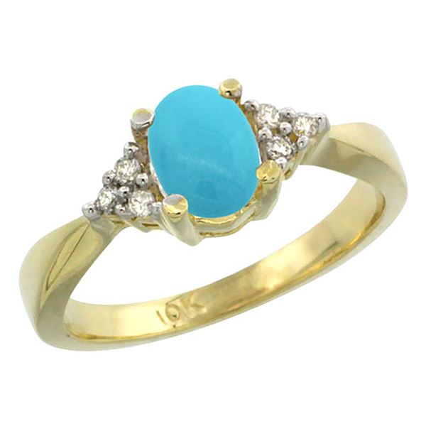 1.06 CTW Turquoise & Diamond Ring 10K Yellow Gold - REF-29M7A