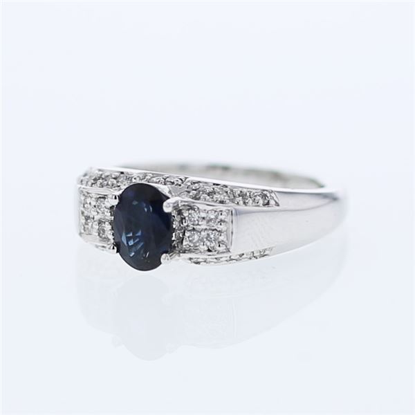 Natural 1.30 CTW Sapphire & Diamond Ring 14K White Gold - REF-70R2K
