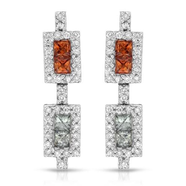 Natural 1.69 CTW Multi-Sapphire & Diamond Earrings 14K White Gold - REF-76H5W