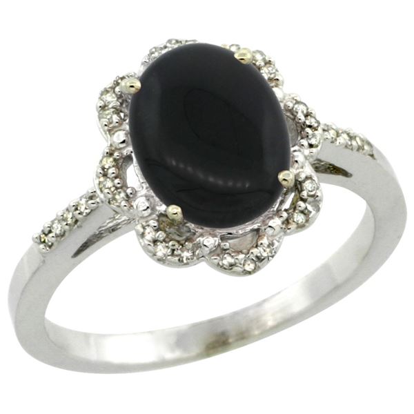 1.90 CTW Onyx & Diamond Ring 10K White Gold - REF-34A9X