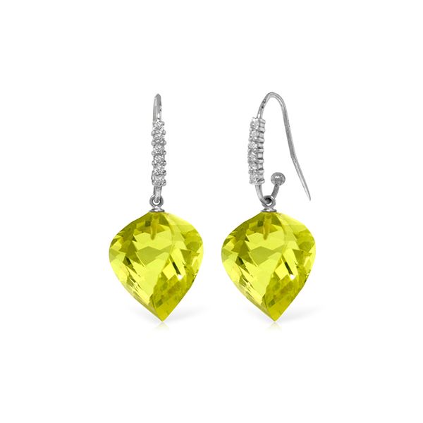 Genuine 21.68 ctw Lemon Quartz & Diamond Earrings 14KT White Gold - REF-58V2W