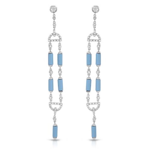 Natural 4.96 CTW Turquoise & Diamond Earrings 18K White Gold - REF-108Y9N