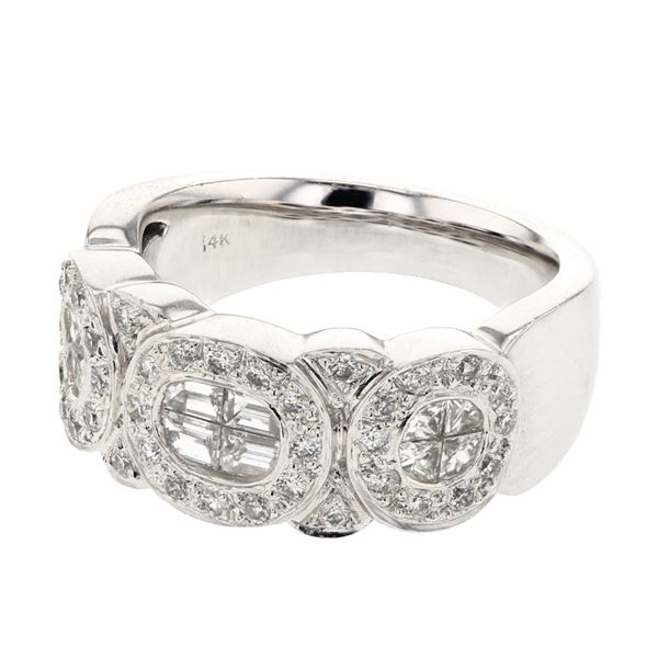 Natural 1.08 CTW Diamond & Baguette Ring 14K White Gold - REF-182H7W