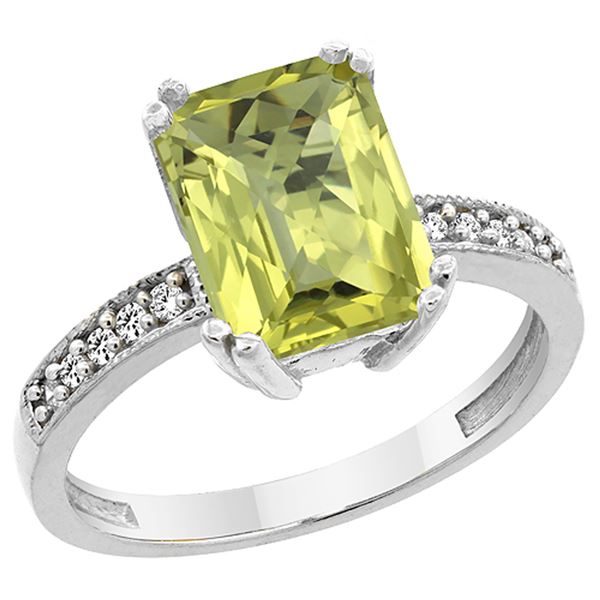 3.70 CTW Lemon Quartz & Diamond Ring 14K White Gold - REF-38F9N