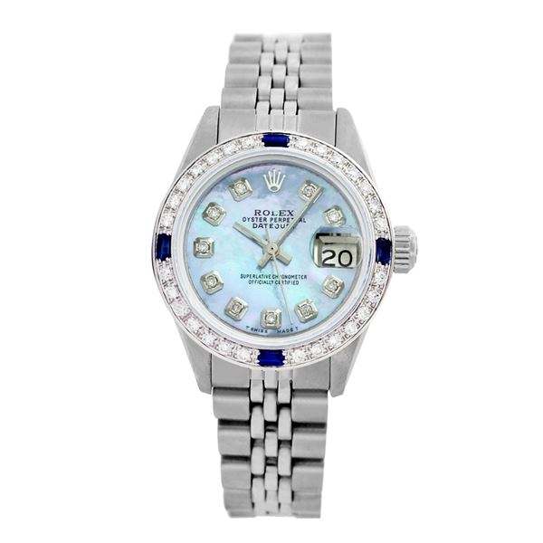 Rolex Pre-owned 26mm Womens Custom Blue MOP Stainless Steel