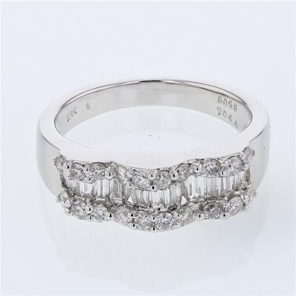 Natural 0.89 CTW Diamond & Baguette Ring 18K White Gold - REF-134N3Y