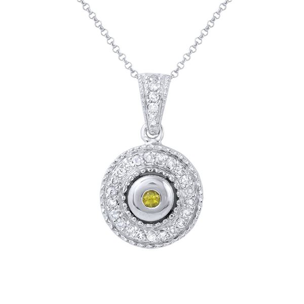Natural 0.47 CTW Yellow Sapphire & Diamond Necklace 14K White Gold - REF-63T9X
