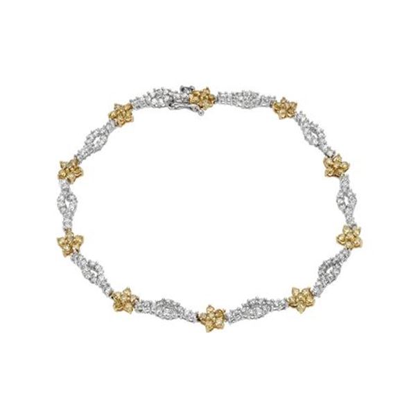 Natural 2.46 CTW Diamond & Yellow Round Diamond Bracelet 14K Two Tone Yellow Gold - REF-172T8X