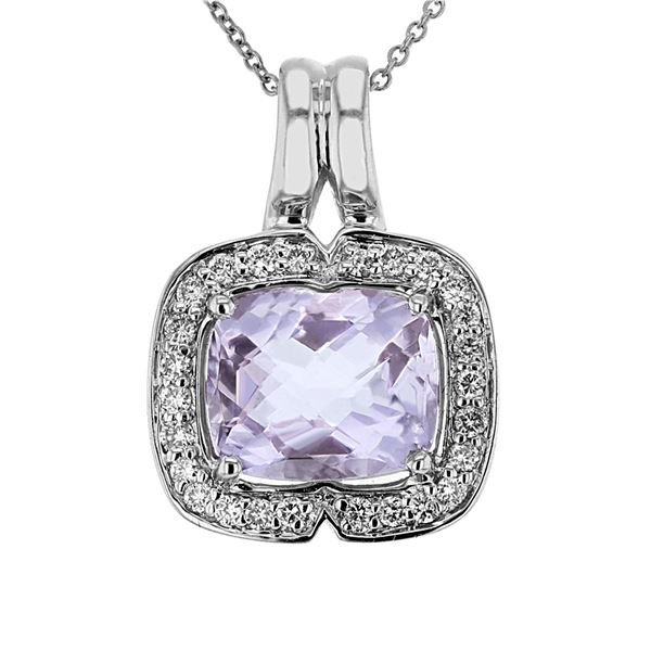 Natural 4.19 CTW Amethyst & Diamond Necklace 14K Gold - REF-73F8M