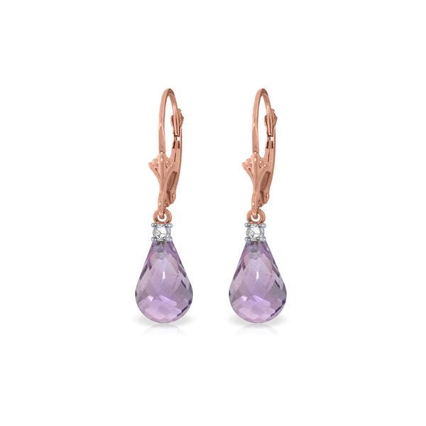 Genuine 4.6 ctw Amethyst & Diamond Earrings 14KT Rose Gold - REF-30V2W