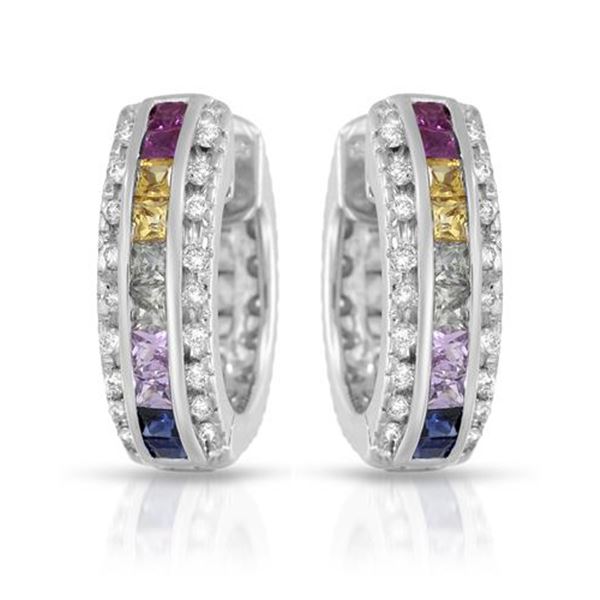 Natural 2.89 CTW Multi-Sapphire & Diamond Earrings 14K White Gold - REF-118K8R