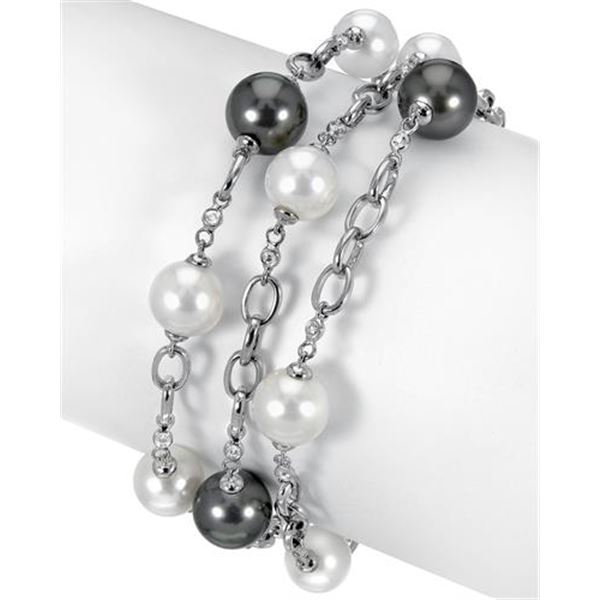 Natural 58.61 CTW Freshwater Pearl & Diamond Bracelet 18K White Gold - REF-285K3R