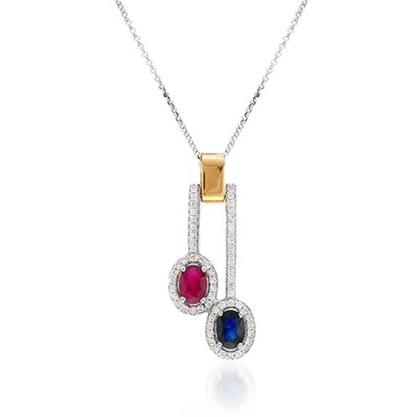 Natural 2.21 CTW Multi-Sapphire & Diamond Necklace 18K Two Tone Yellow Gold - REF-132W3H