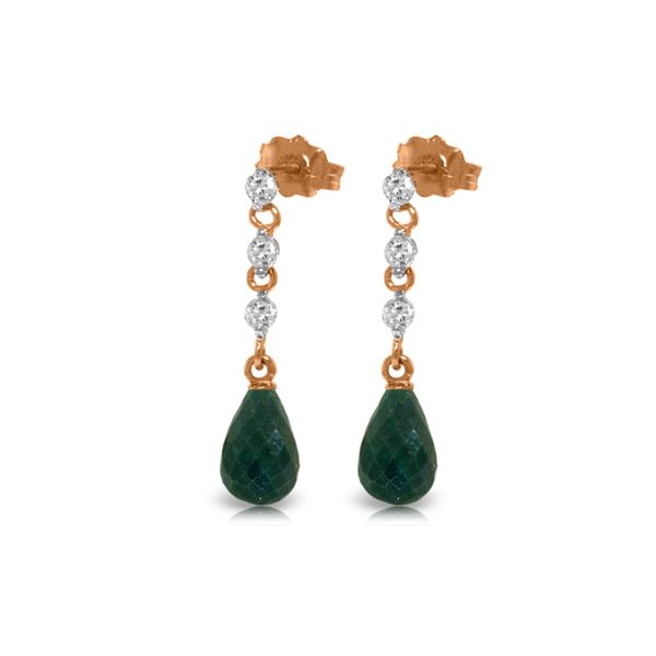 Genuine 6.9 ctw Green Sapphire Corundum & Diamond Earrings 14KT Rose Gold - REF-44T9A