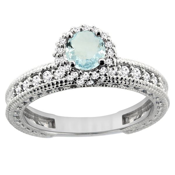 0.77 CTW Aquamarine & Diamond Ring 14K White Gold - REF-67R2H