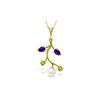Image 1 : Genuine 2.7 ctw Amethyst, Peridot & Pearl Necklace 14KT Yellow Gold - REF-29K7V