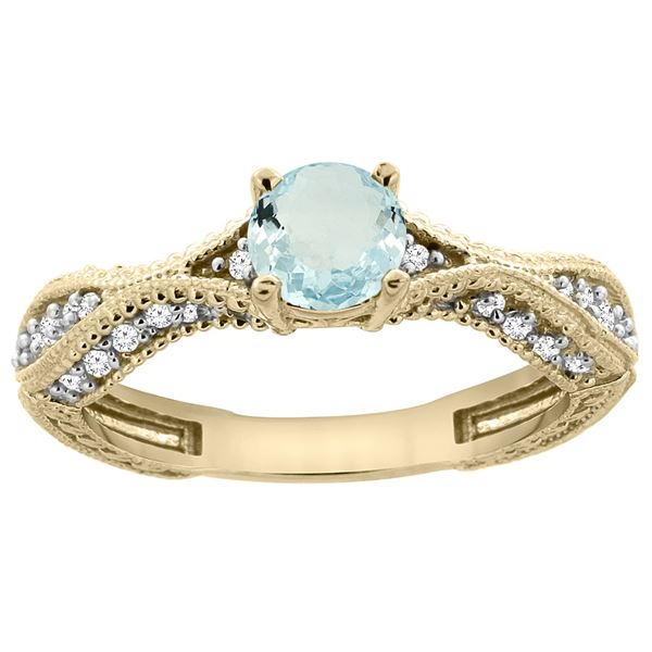0.67 CTW Aquamarine & Diamond Ring 14K Yellow Gold - REF-68F9N