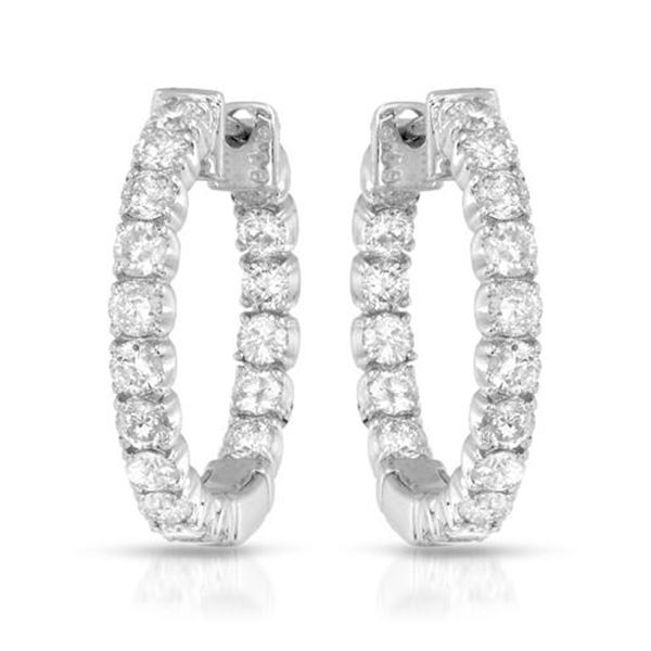 1.87 CTW White Round Diamond Hoop Earring 14K White Gold - REF-181V8T