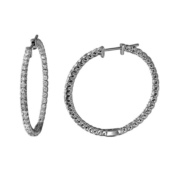 1.68 CTW White Round Diamond Hoop  Earring 14K White Gold - REF-181N8A