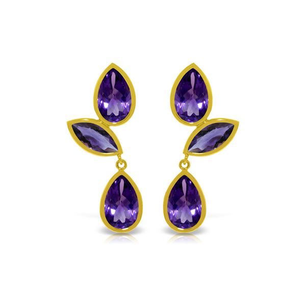 Genuine 13 ctw Amethyst Earrings 14KT Yellow Gold - REF-58P7H